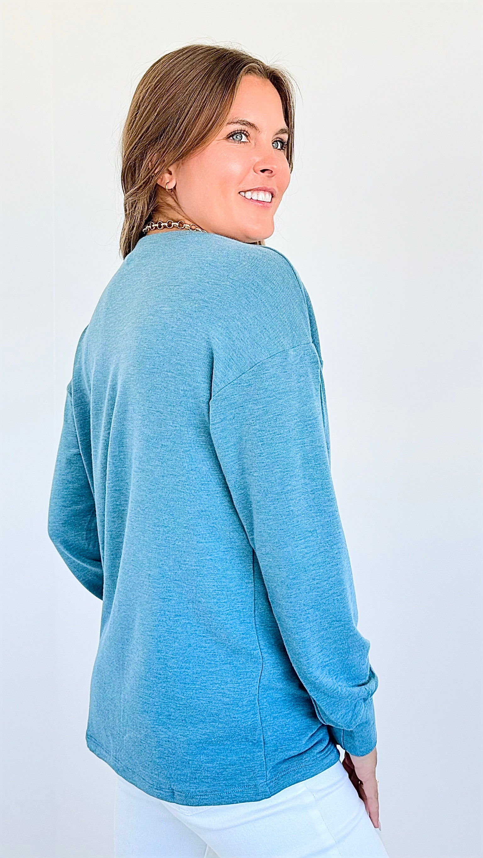 Jungle Icon Relaxed Top - Teal-130 Long Sleeve Tops-mystree-Coastal Bloom Boutique, find the trendiest versions of the popular styles and looks Located in Indialantic, FL