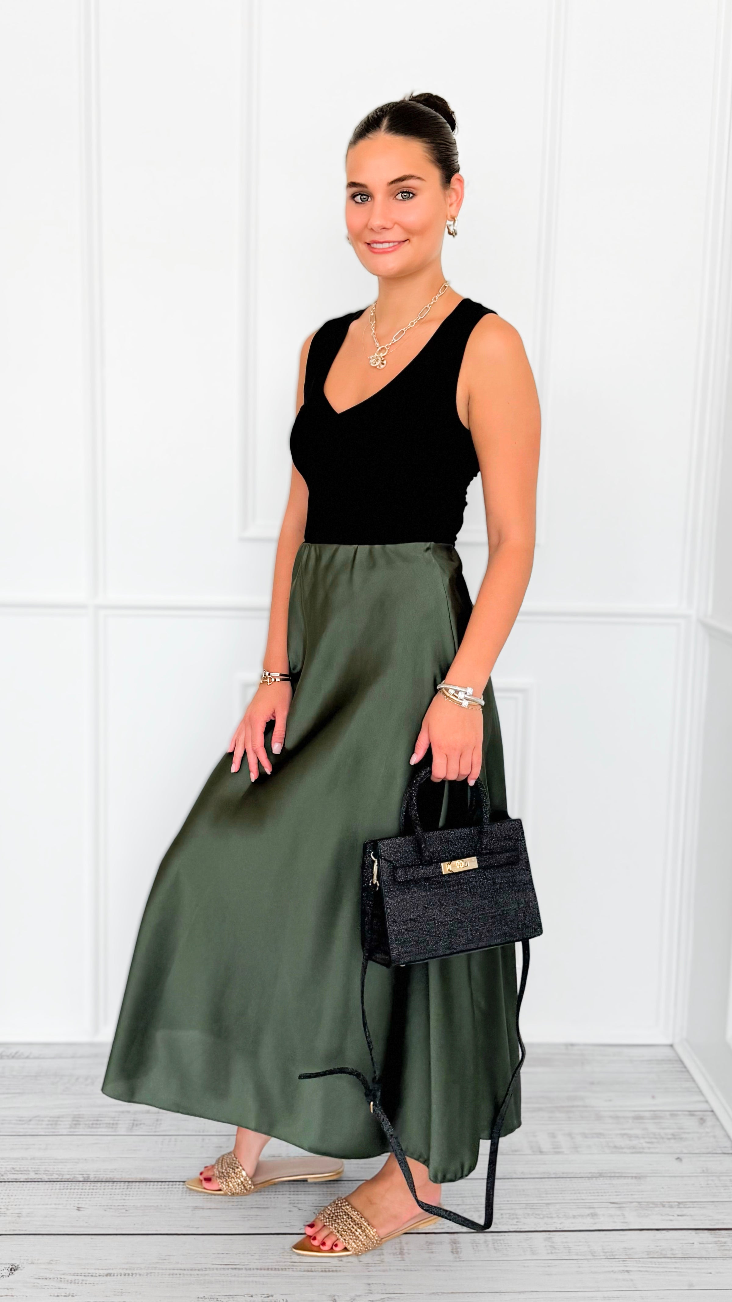 Isabella Italian Skirt- Olive-170 Bottoms-SEE YOU IN ROME-Coastal Bloom Boutique, find the trendiest versions of the popular styles and looks Located in Indialantic, FL