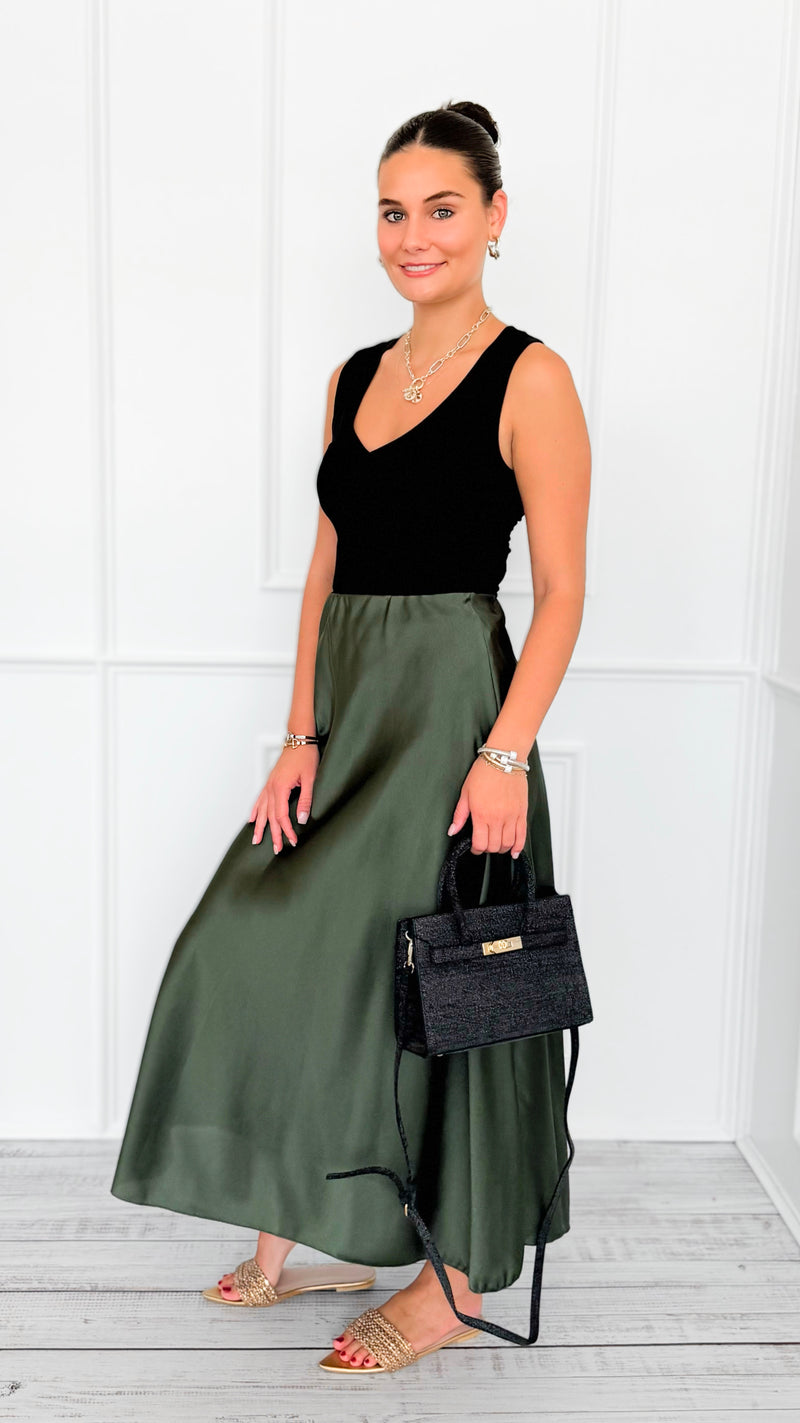 Isabella Italian Skirt- Olive-170 Bottoms-SEE YOU IN ROME-Coastal Bloom Boutique, find the trendiest versions of the popular styles and looks Located in Indialantic, FL