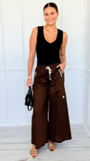 Pocket Glam Italian Flare Leg Pant- Brown-100 Pants-TATTOO Z-Coastal Bloom Boutique, find the trendiest versions of the popular styles and looks Located in Indialantic, FL