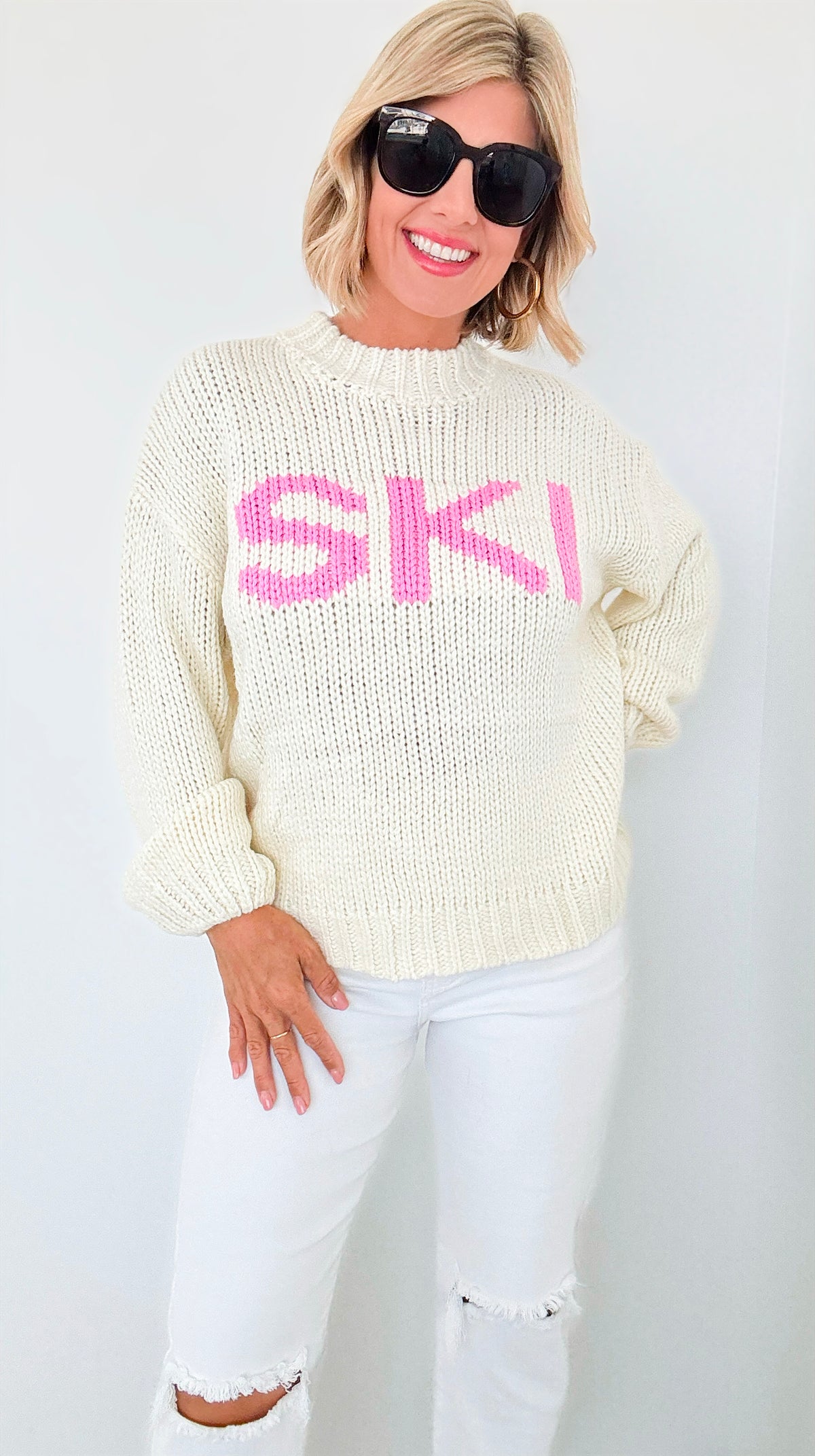 'Ski' Knit Sweater-Ivory-140 Sweaters-Dreamers-Coastal Bloom Boutique, find the trendiest versions of the popular styles and looks Located in Indialantic, FL