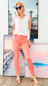 High-Rise Skinny Color Denim Pants - Coral-170 Bottoms-Zenana-Coastal Bloom Boutique, find the trendiest versions of the popular styles and looks Located in Indialantic, FL
