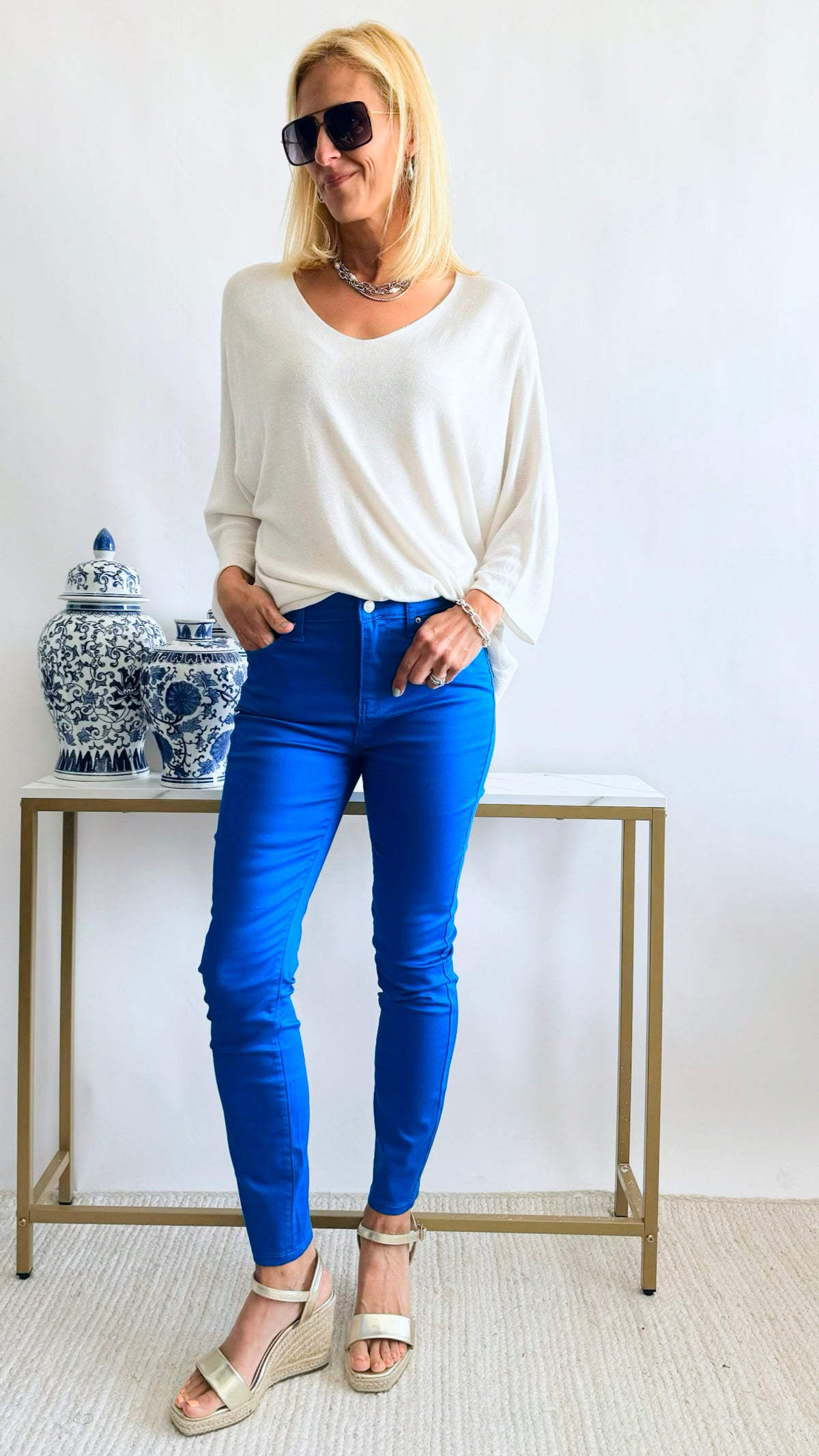 High-Rise Skinny Color Denim Pants - Ocean Blue-170 Bottoms-Zenana-Coastal Bloom Boutique, find the trendiest versions of the popular styles and looks Located in Indialantic, FL