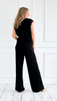 Hampton Waffle Knit Pants - Black-170 Bottoms-original usa-Coastal Bloom Boutique, find the trendiest versions of the popular styles and looks Located in Indialantic, FL