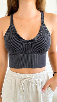 V-Neck Seamless Cropped Bra Top - Black-220 Intimates-Zenana-Coastal Bloom Boutique, find the trendiest versions of the popular styles and looks Located in Indialantic, FL