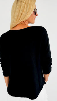 Soho Italian Boatneck Pullover - Black-140 Sweaters-Italianissimo-Coastal Bloom Boutique, find the trendiest versions of the popular styles and looks Located in Indialantic, FL