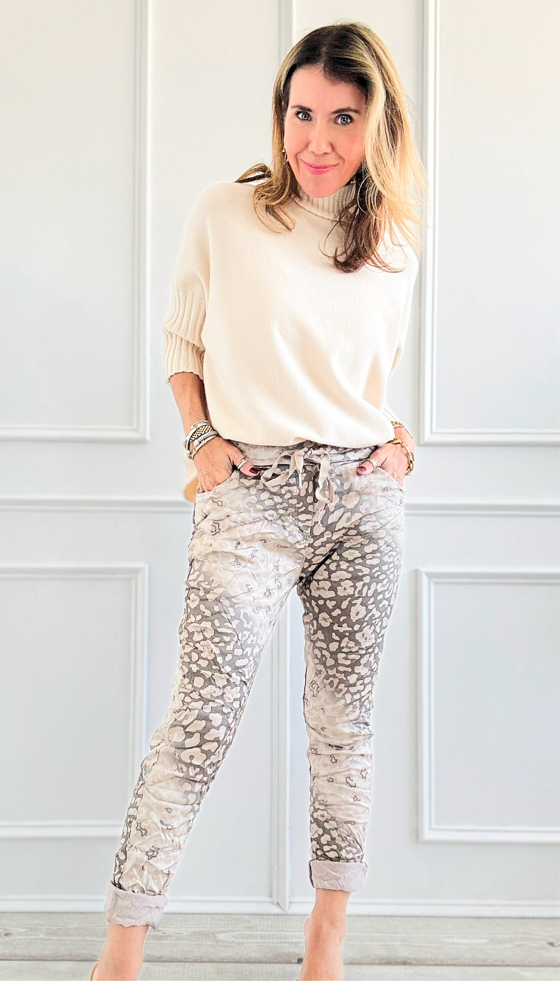 Wish List Animal Print Italian Joggers- Beige-pants-Italianissimo-Coastal Bloom Boutique, find the trendiest versions of the popular styles and looks Located in Indialantic, FL