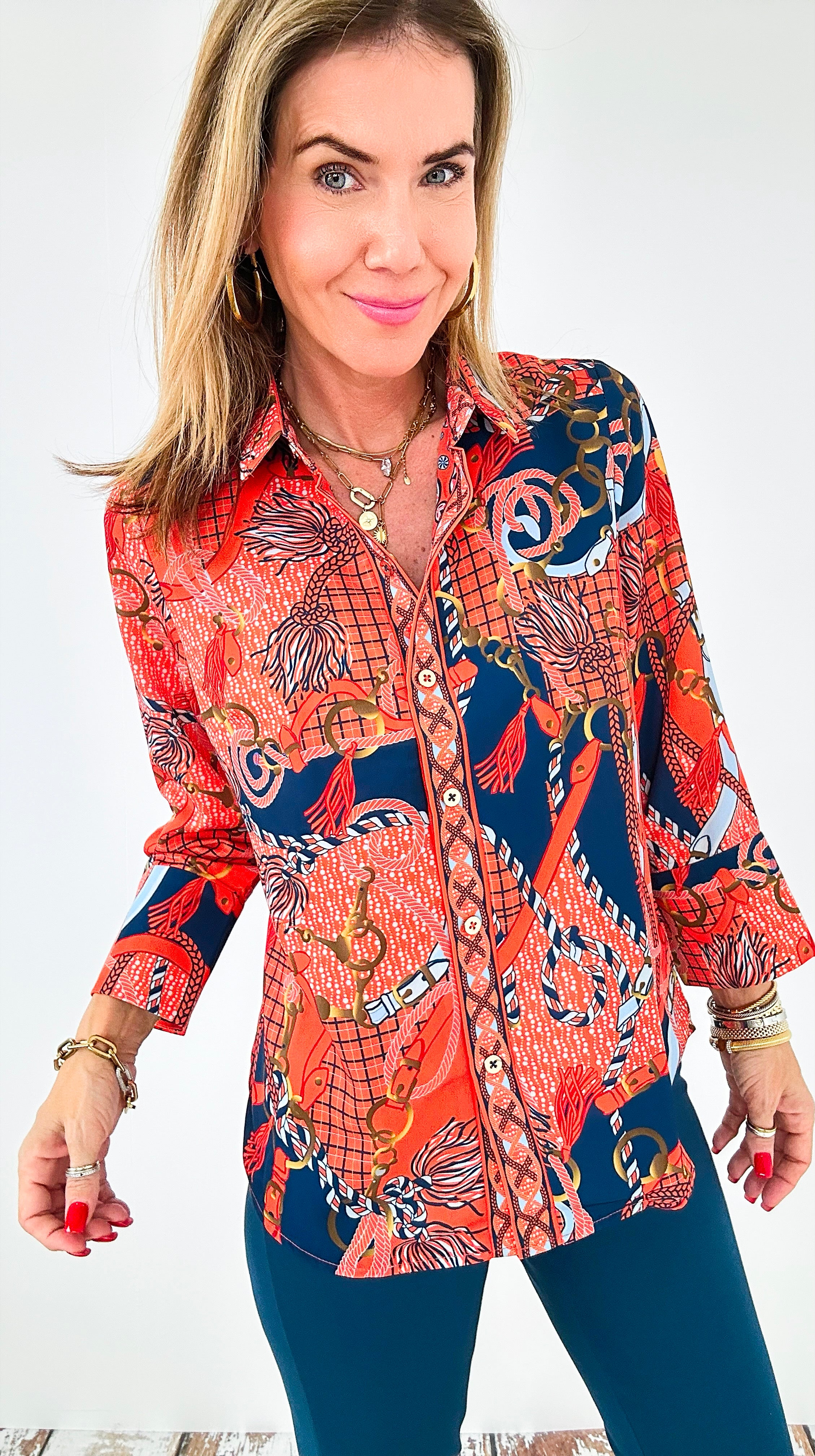 Saddle Button Down Shirt-130 Long Sleeve Tops-Gretchen Scott-Coastal Bloom Boutique, find the trendiest versions of the popular styles and looks Located in Indialantic, FL