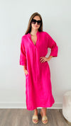 Pocketed Linen Tunic Italian Dress - Fuchsia-200 Dresses/Jumpsuits/Rompers-Yolly-Coastal Bloom Boutique, find the trendiest versions of the popular styles and looks Located in Indialantic, FL