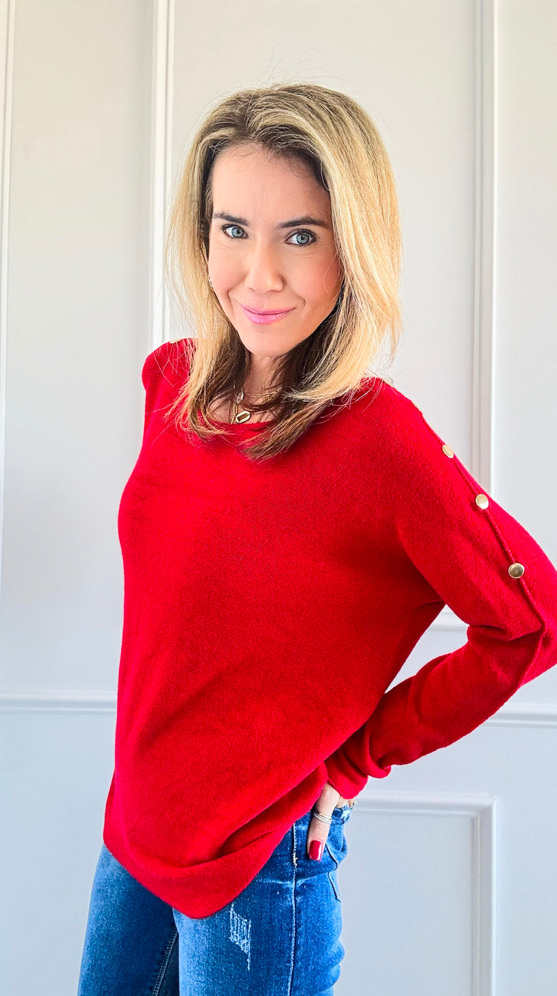 Luxe Shoulder Italian Knit Sweater- Red-140 Sweaters-Italianissimo-Coastal Bloom Boutique, find the trendiest versions of the popular styles and looks Located in Indialantic, FL