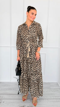Leopard Paws Button Italian Long Dress-200 Dresses/Jumpsuits/Rompers-FH GROUP-Coastal Bloom Boutique, find the trendiest versions of the popular styles and looks Located in Indialantic, FL
