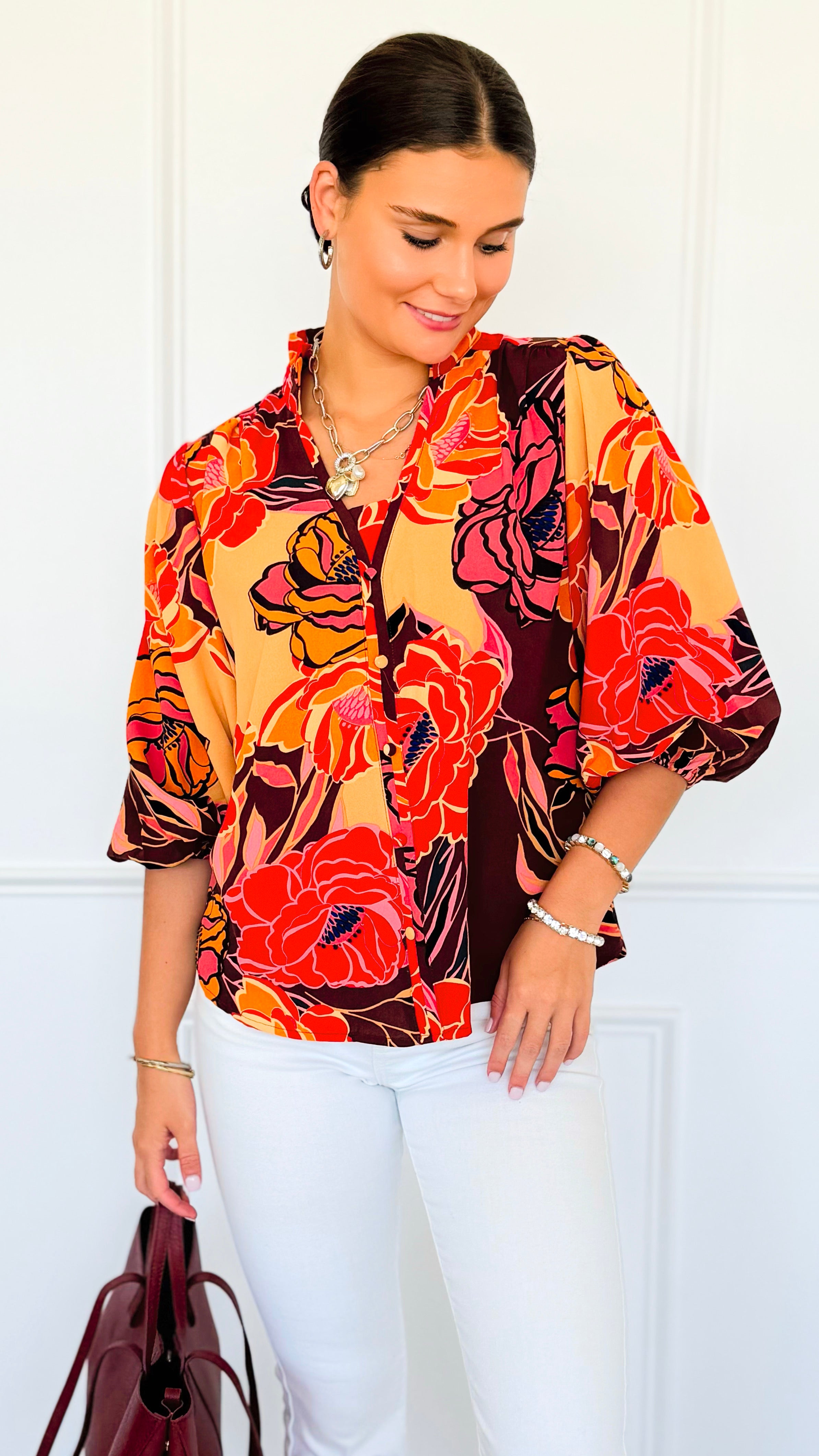 Wild Bloom Button Top-110 Long Sleeve Tops-oddi-Coastal Bloom Boutique, find the trendiest versions of the popular styles and looks Located in Indialantic, FL