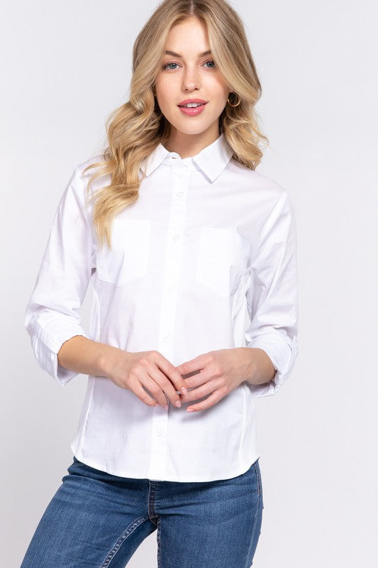 Sahara Classic Button-Up - White-130 Long sleeve top-Active Basic-Coastal Bloom Boutique, find the trendiest versions of the popular styles and looks Located in Indialantic, FL