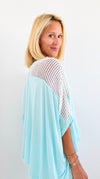 Tropic V-Neck Studded Top - Aqua-110 Long Sleeve Tops-pol-Coastal Bloom Boutique, find the trendiest versions of the popular styles and looks Located in Indialantic, FL