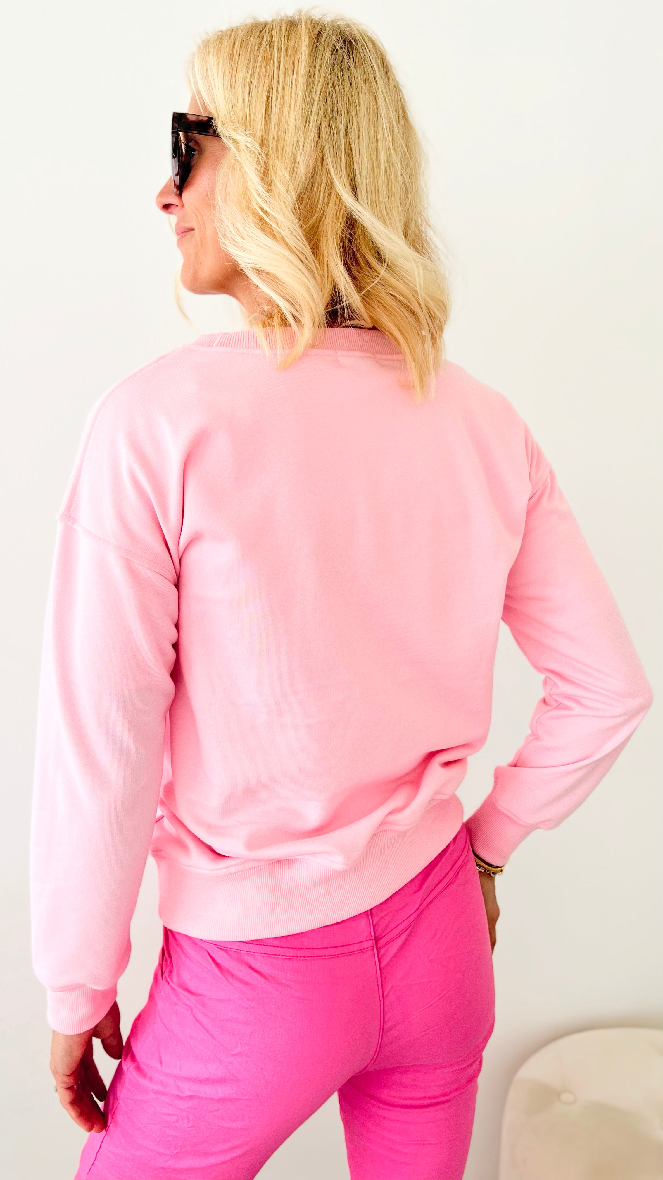 All Over Wine Sweatshirt - Pink-130 Long Sleeve Tops-Why Dress-Coastal Bloom Boutique, find the trendiest versions of the popular styles and looks Located in Indialantic, FL