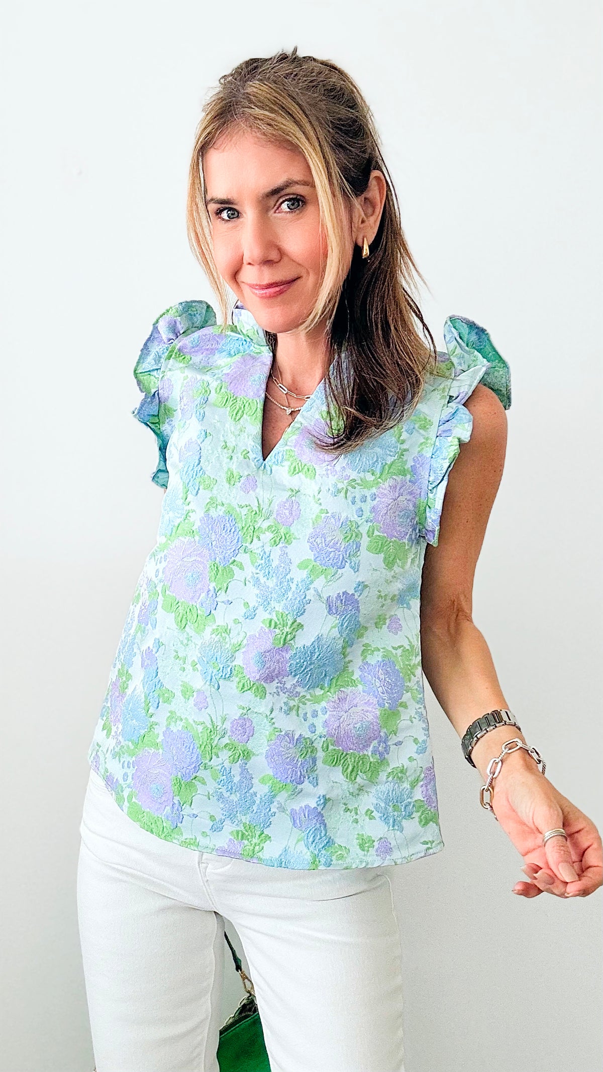 Ruffle Detail Floral Print Top-110 Short Sleeve Tops-THML-Coastal Bloom Boutique, find the trendiest versions of the popular styles and looks Located in Indialantic, FL