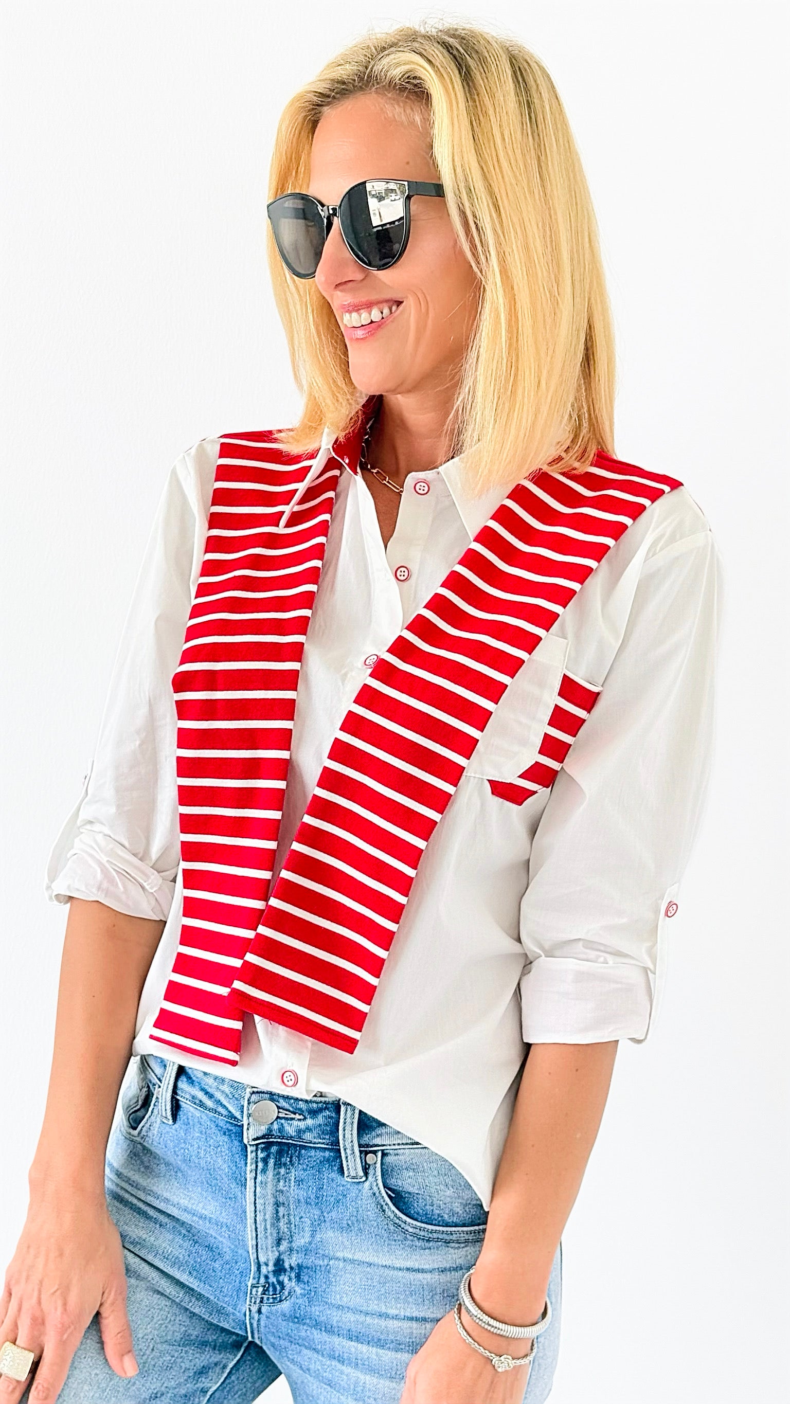 Sailor Chic Button-Down-130 Long sleeve top-PASTEL DESIGN-Coastal Bloom Boutique, find the trendiest versions of the popular styles and looks Located in Indialantic, FL