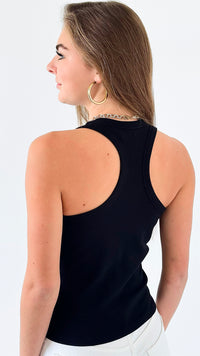 Essential Ribbed Racerback Tank- Black-100 Sleeveless Tops-Mono B-Coastal Bloom Boutique, find the trendiest versions of the popular styles and looks Located in Indialantic, FL