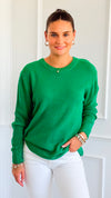 Round Neck Basic Sweater - K GREEN-140 Sweaters-Zenana-Coastal Bloom Boutique, find the trendiest versions of the popular styles and looks Located in Indialantic, FL