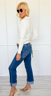 Bear Hug Cable Knit Polo Sweater - Off White-140 Sweaters-LOVE TREE-Coastal Bloom Boutique, find the trendiest versions of the popular styles and looks Located in Indialantic, FL