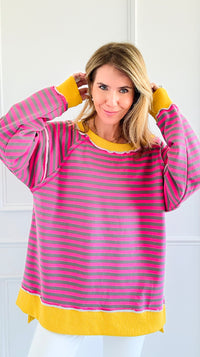 Sunny Stripes Relaxed Sweater-140 Sweaters-White Birch-Coastal Bloom Boutique, find the trendiest versions of the popular styles and looks Located in Indialantic, FL