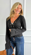 Sweet Seduction Plunge Top - Black-110 Long Sleeve Tops-7Mango7-Coastal Bloom Boutique, find the trendiest versions of the popular styles and looks Located in Indialantic, FL