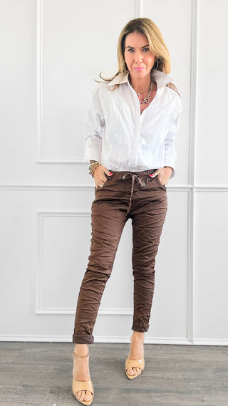 Italian Wish List Jogger - Coffee-180 Joggers-Italianissimo-Coastal Bloom Boutique, find the trendiest versions of the popular styles and looks Located in Indialantic, FL