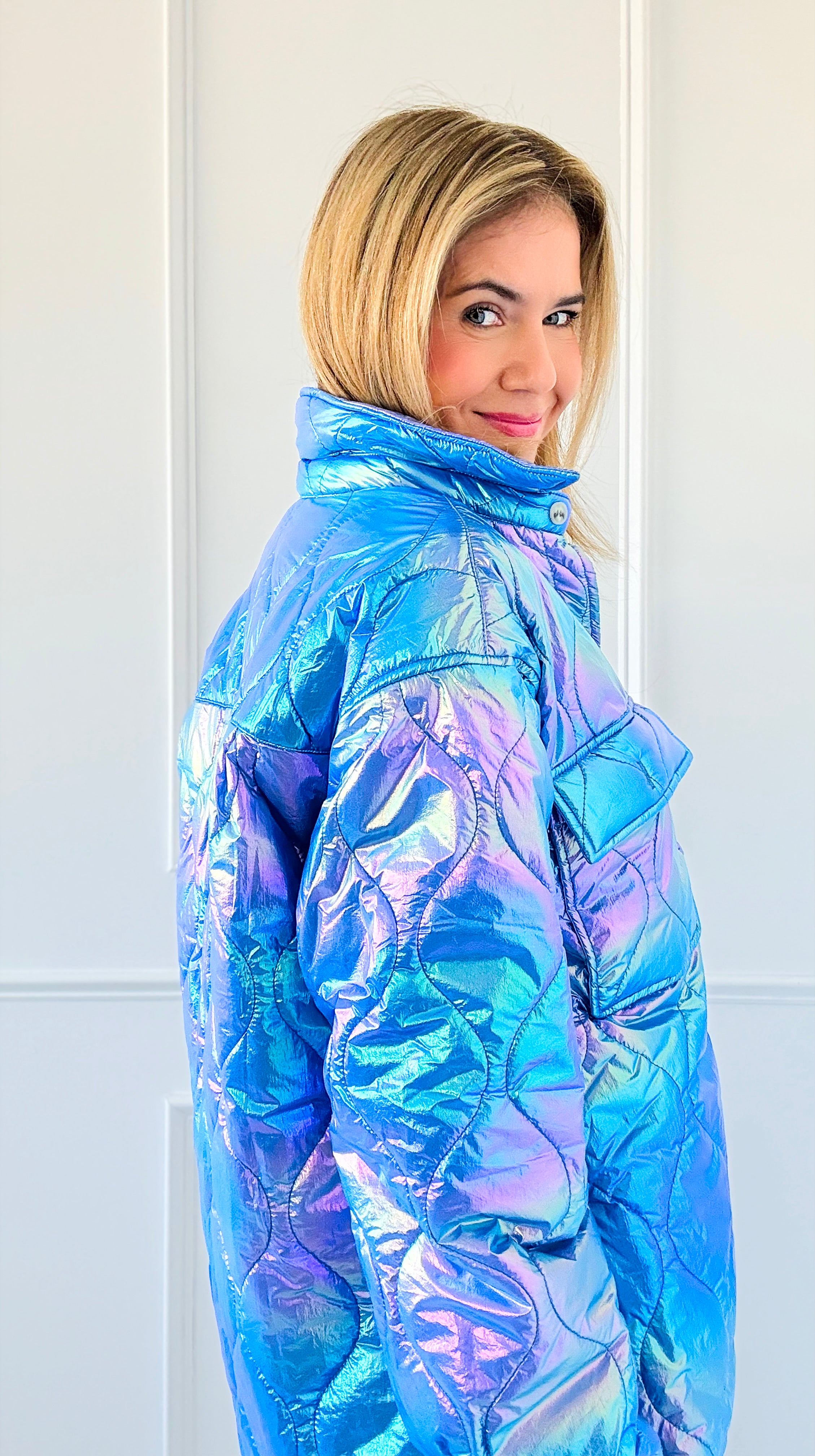 Glowing Luxe Puffer Jacket - Blue-140 Sweaters-Rousseau-Coastal Bloom Boutique, find the trendiest versions of the popular styles and looks Located in Indialantic, FL