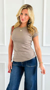 Timeless Simplicity Ribbed Top - Taupe-110 Short Sleeve Tops-Rosio-Coastal Bloom Boutique, find the trendiest versions of the popular styles and looks Located in Indialantic, FL