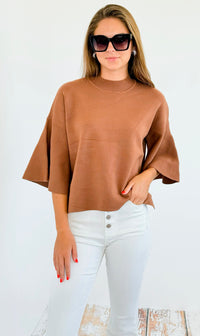 Bell Sleeve Sweater - Deep Camel-140 Sweaters-Zenana-Coastal Bloom Boutique, find the trendiest versions of the popular styles and looks Located in Indialantic, FL