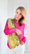 Pre Auth - Greenmas Italian St Tropez Knit- Fuchsia-140 Sweaters-Italianissimo-Coastal Bloom Boutique, find the trendiest versions of the popular styles and looks Located in Indialantic, FL