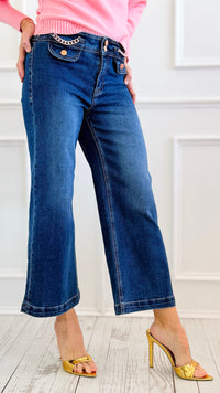 Chain Detail Cropped Jean-190 Denim-RISEN JEANS-Coastal Bloom Boutique, find the trendiest versions of the popular styles and looks Located in Indialantic, FL