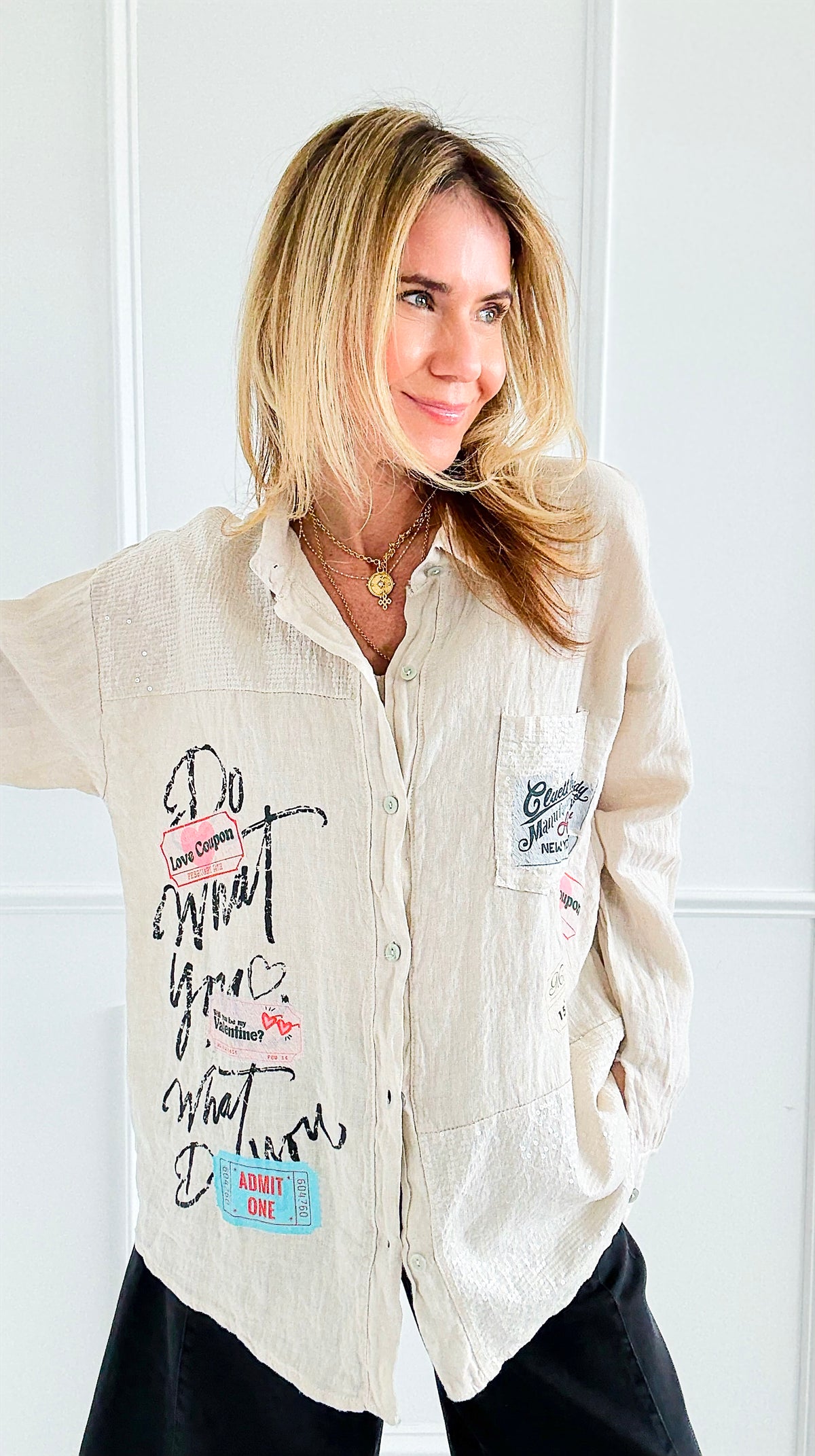 Ticket To Love Italian Button Down Top-110 Long Sleeve Tops-GI STUDIO-Coastal Bloom Boutique, find the trendiest versions of the popular styles and looks Located in Indialantic, FL