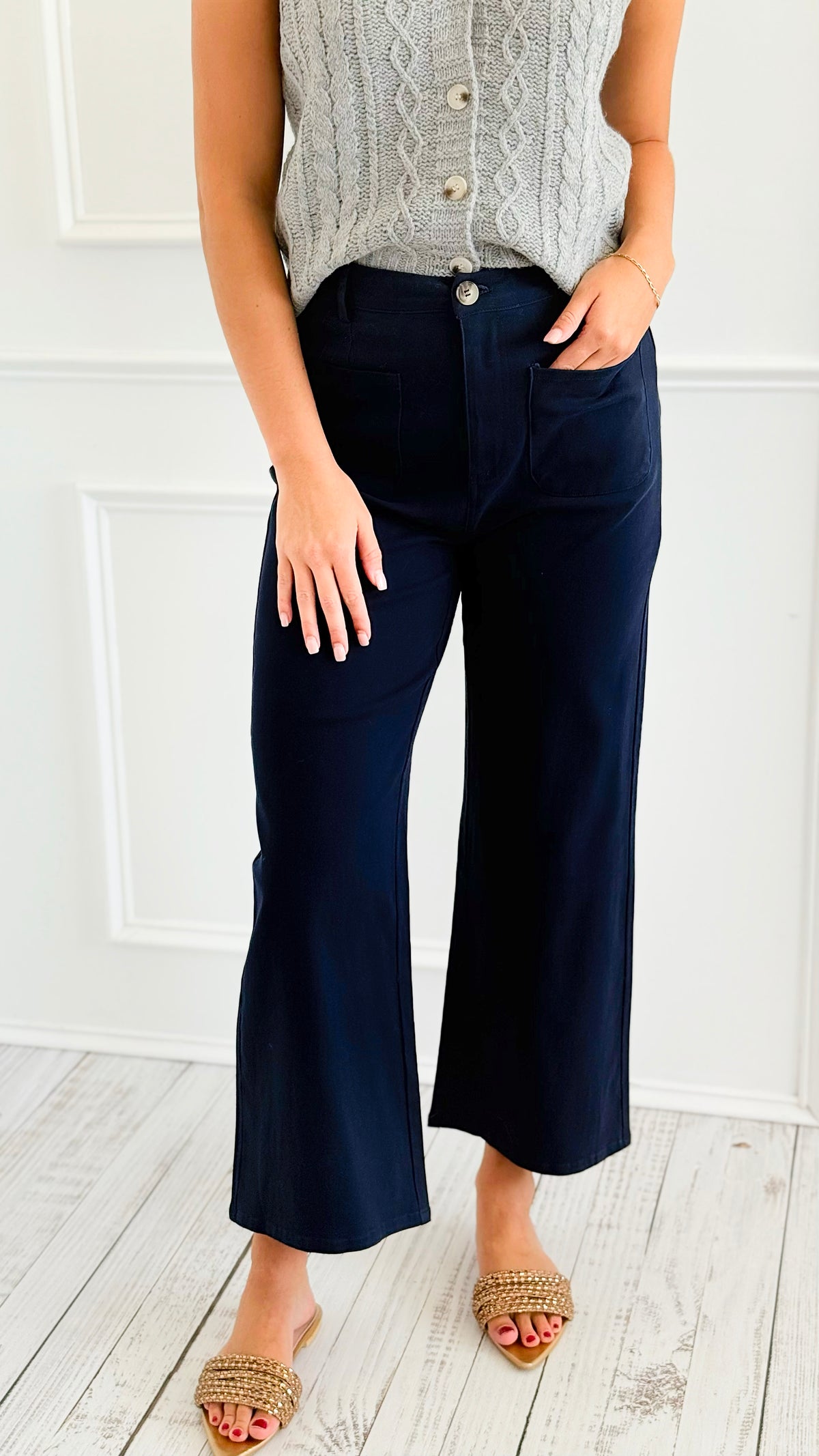 Hot Ticket Wide Leg Pants - Navy-100 Pants-ENTRO-Coastal Bloom Boutique, find the trendiest versions of the popular styles and looks Located in Indialantic, FL