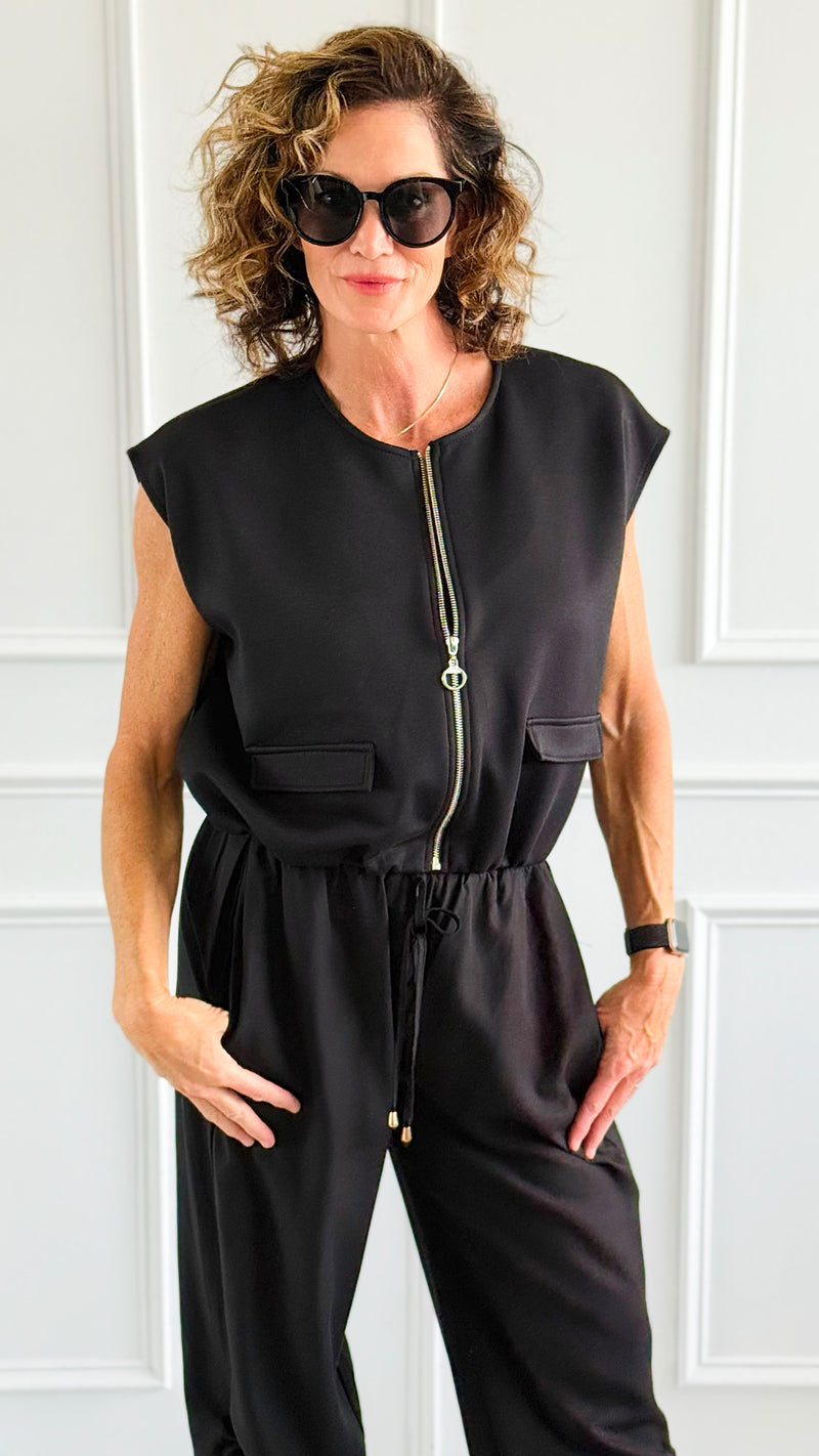 Chic Italian Zip Vest- Black-100 Sleeveless Tops-MAY MODA-Coastal Bloom Boutique, find the trendiest versions of the popular styles and looks Located in Indialantic, FL