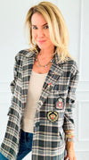 Bee Chic Italian Blazer- Gray-160 Jackets-TATTOO Z-Coastal Bloom Boutique, find the trendiest versions of the popular styles and looks Located in Indialantic, FL