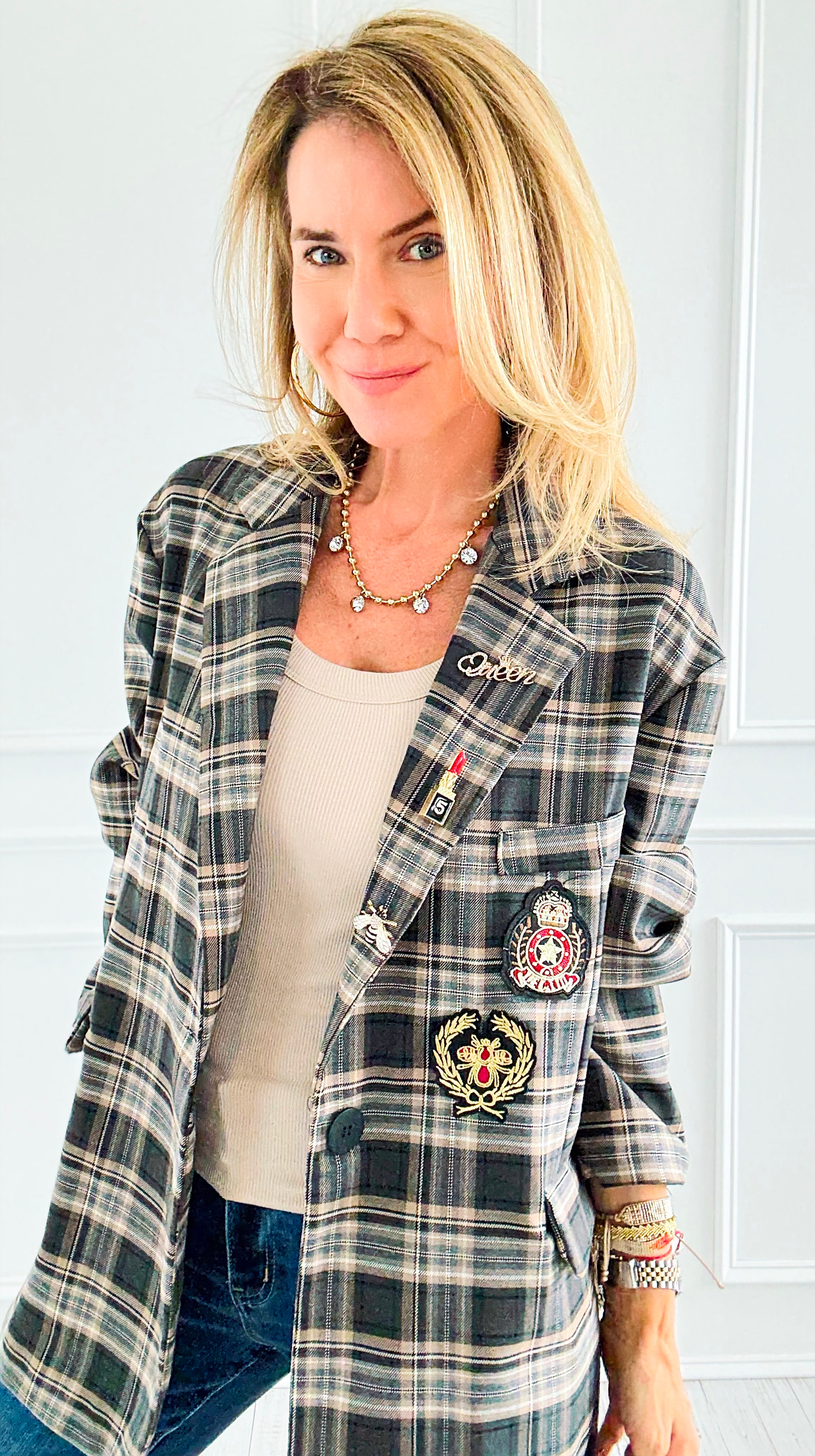 Bee Chic Italian Blazer- Gray-160 Jackets-TATTOO Z-Coastal Bloom Boutique, find the trendiest versions of the popular styles and looks Located in Indialantic, FL