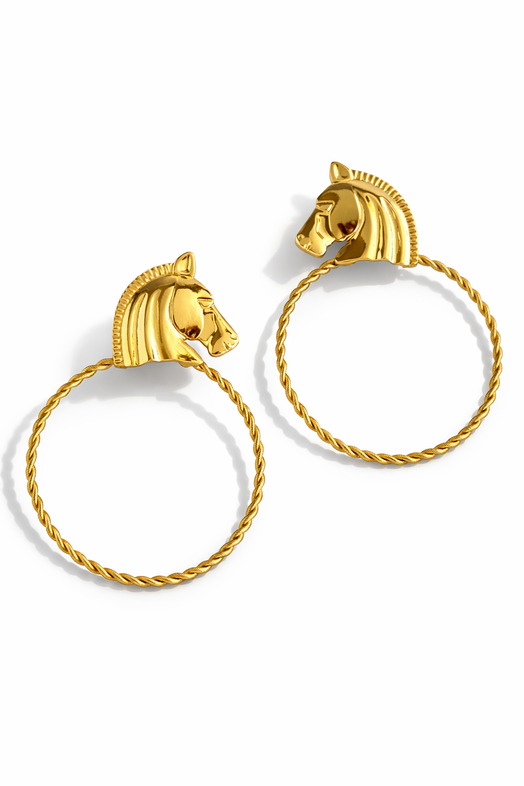 Horse Circle Earrings - Gold