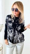 Boatneck Italian Silver Foil Sweater-140 Sweaters-Look Mode-Coastal Bloom Boutique, find the trendiest versions of the popular styles and looks Located in Indialantic, FL
