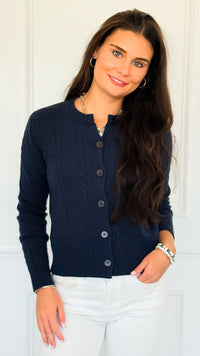 Crimson Gallop Cable Cardigan-Navy-150 Cardigan Layers-Blu Pepper-Coastal Bloom Boutique, find the trendiest versions of the popular styles and looks Located in Indialantic, FL