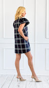 Plaid Ruffle Sleeve Dress - Navy-200 Dresses/Jumpsuits/Rompers-Jodifl-Coastal Bloom Boutique, find the trendiest versions of the popular styles and looks Located in Indialantic, FL