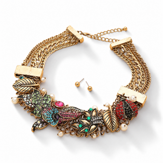 CZ Floral Leaf & Ladybug Necklace