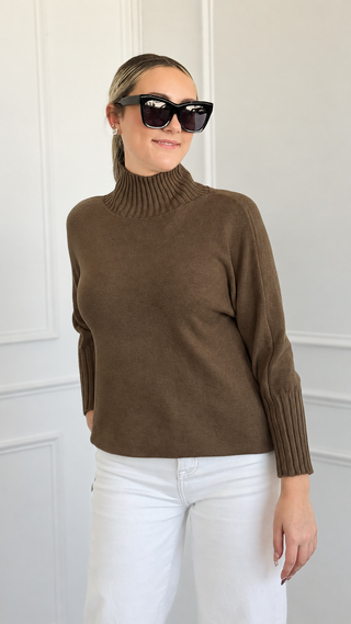 Break Free Long Sleeve Italian Sweater Top - Dark Camel