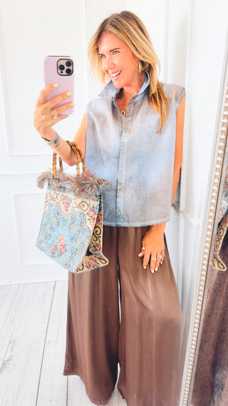City Skies Sleeveless Italian Button Top