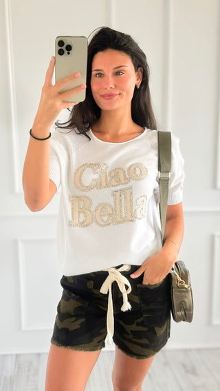 Ciao Bella Glam Boatneck Italian Top - White