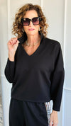 Everyday Luxe V-Neck - Black-110 Long Sleeve Tops-YELETE-Coastal Bloom Boutique, find the trendiest versions of the popular styles and looks Located in Indialantic, FL