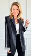 Contrast Striped Blazer - Black-160 Jackets-Joh Apparel-Coastal Bloom Boutique, find the trendiest versions of the popular styles and looks Located in Indialantic, FL