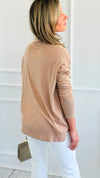 Polished Collar Knit Polo Top - Taupe-130 Long Sleeve Tops-ROUSSEAU-Coastal Bloom Boutique, find the trendiest versions of the popular styles and looks Located in Indialantic, FL