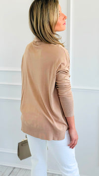 Polished Collar Knit Polo Top - Taupe-130 Long Sleeve Tops-ROUSSEAU-Coastal Bloom Boutique, find the trendiest versions of the popular styles and looks Located in Indialantic, FL