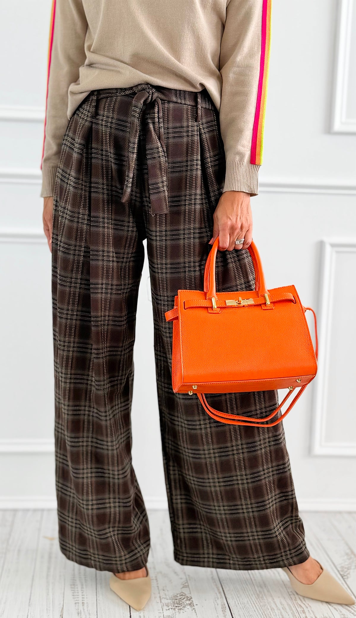 Luxe Bow Plaid Italian Pant-100 Pants-AZUL MONACO-Coastal Bloom Boutique, find the trendiest versions of the popular styles and looks Located in Indialantic, FL
